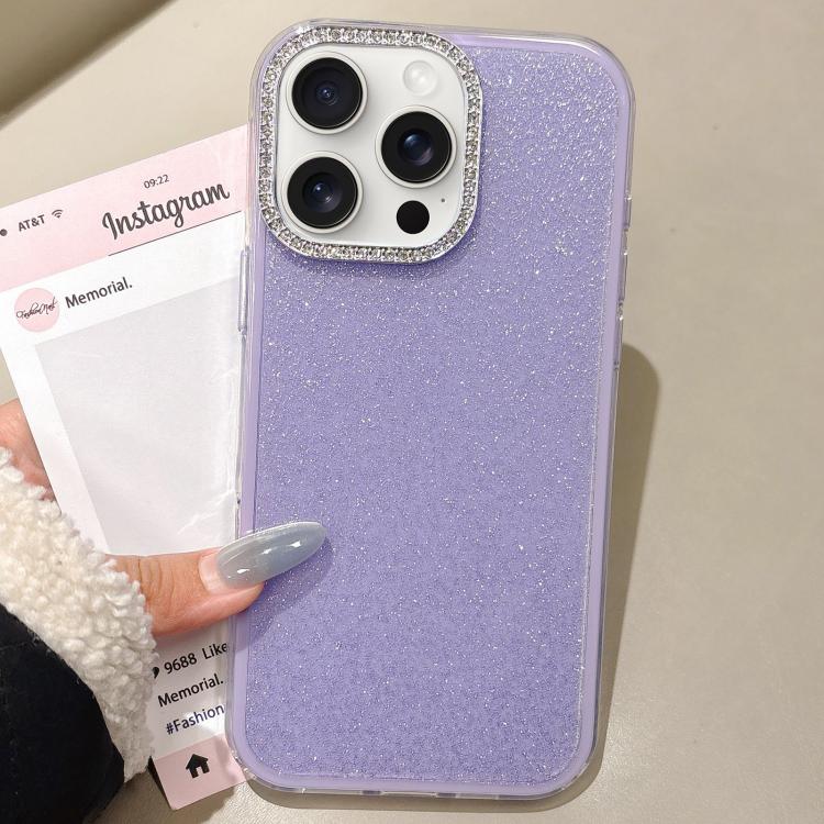 For iPhone 15 Pro Max Rhinestone-Embedded Camera Frame Glitter Full Coverage Phone Case