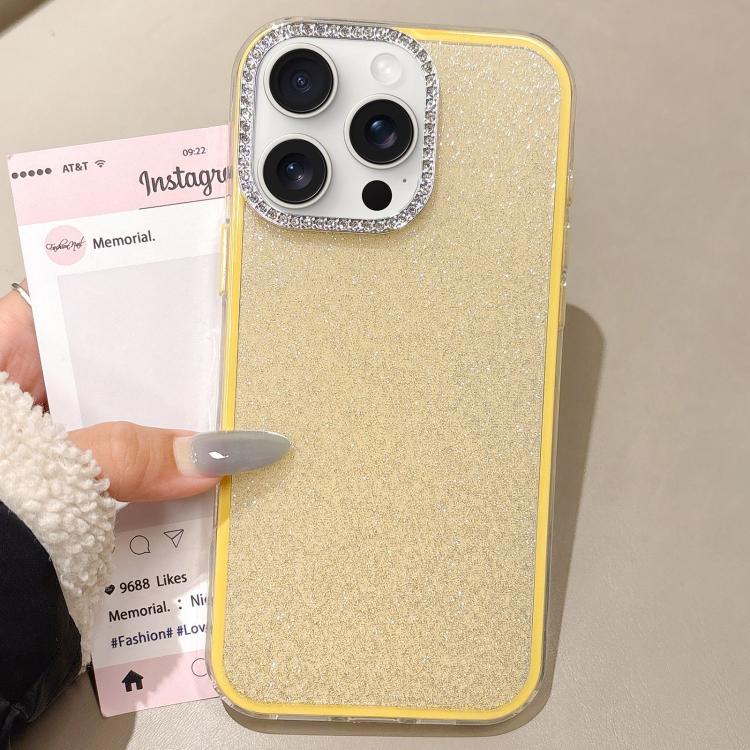 For iPhone 15 Pro Max Rhinestone-Embedded Camera Frame Glitter Full Coverage Phone Case