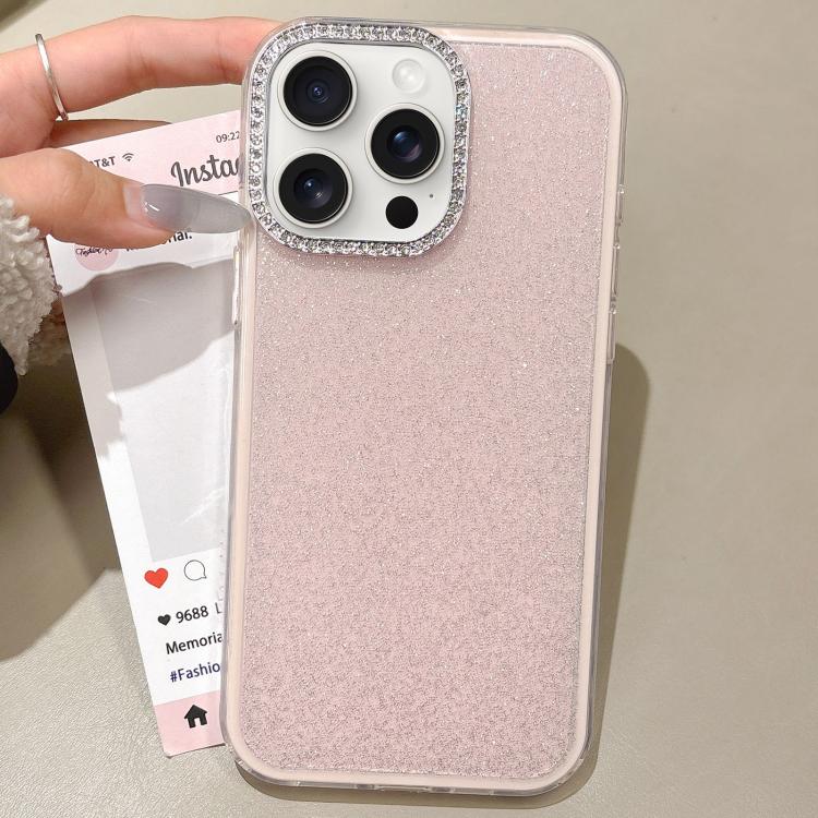 For iPhone 15 Pro Rhinestone-Embedded Camera Frame Glitter Full Coverage Phone Case