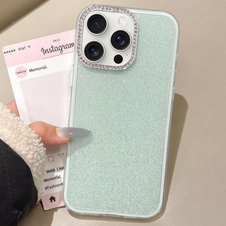 For iPhone 15 Pro Rhinestone-Embedded Camera Frame Glitter Full Coverage Phone Case