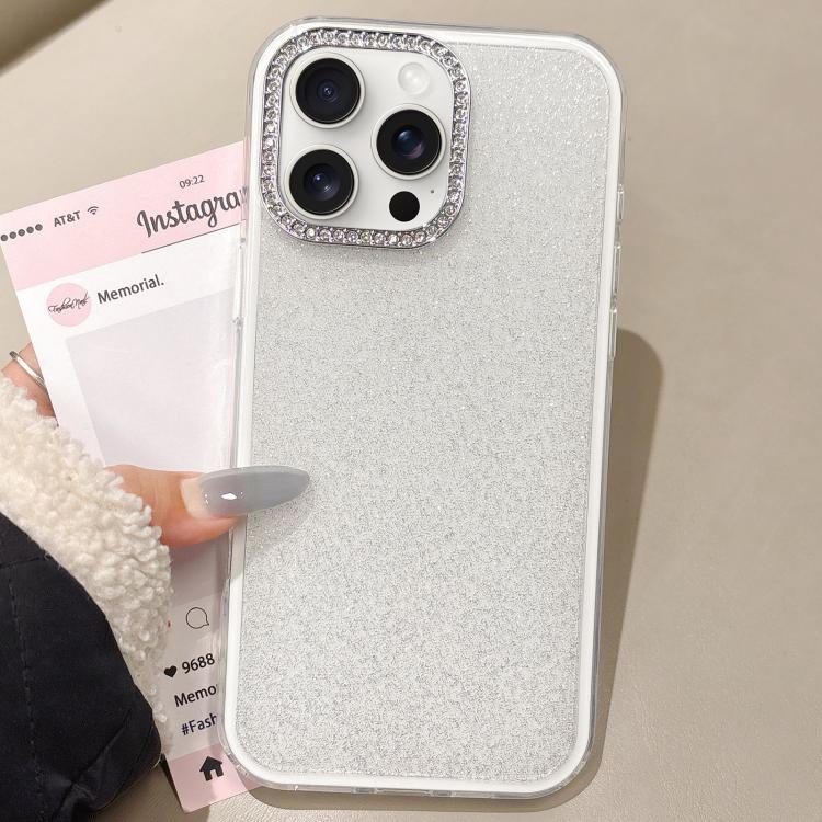 For iPhone 15 Pro Rhinestone-Embedded Camera Frame Glitter Full Coverage Phone Case