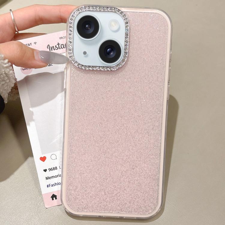 For iPhone 15 Plus Rhinestone-Embedded Camera Frame Glitter Full Coverage Phone Case