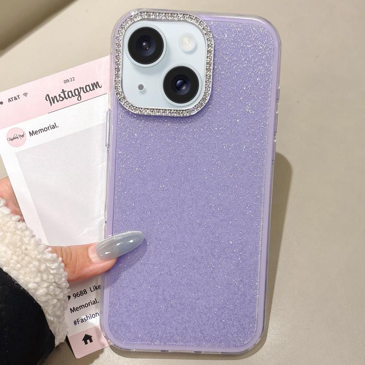For iPhone 15 Plus Rhinestone-Embedded Camera Frame Glitter Full Coverage Phone Case