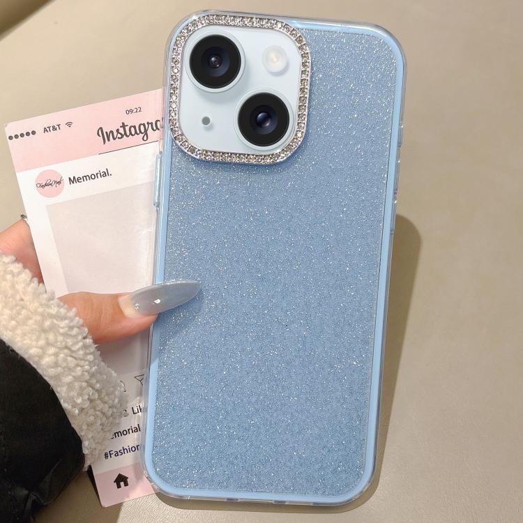 For iPhone 15 Plus Rhinestone-Embedded Camera Frame Glitter Full Coverage Phone Case