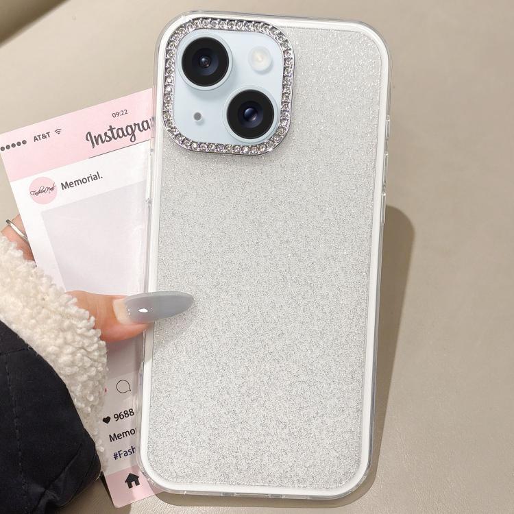 For iPhone 15 Plus Rhinestone-Embedded Camera Frame Glitter Full Coverage Phone Case