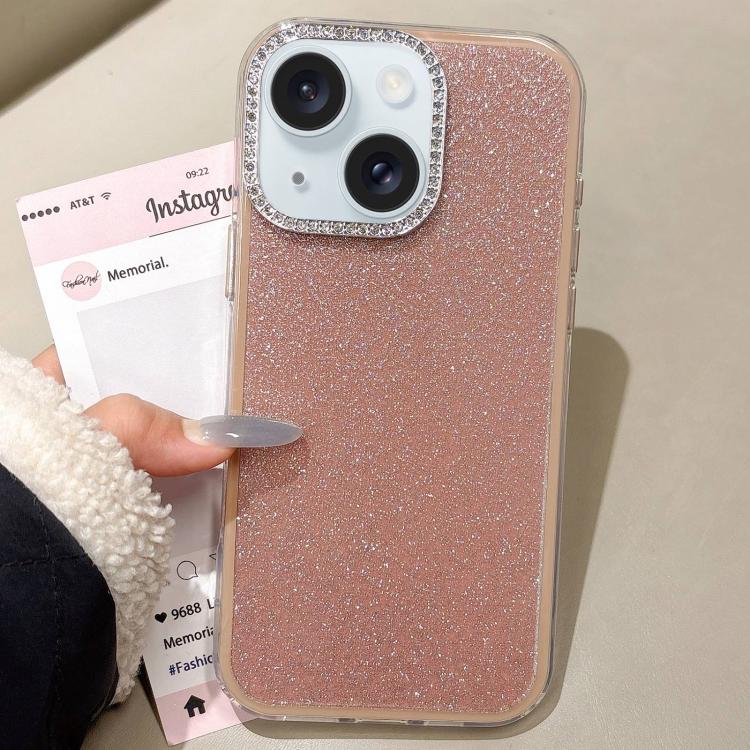 For iPhone 15 Plus Rhinestone-Embedded Camera Frame Glitter Full Coverage Phone Case