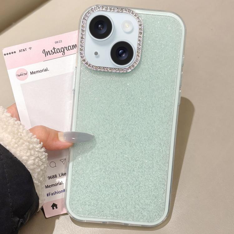 For iPhone 15 Rhinestone-Embedded Camera Frame Glitter Full Coverage Phone Case