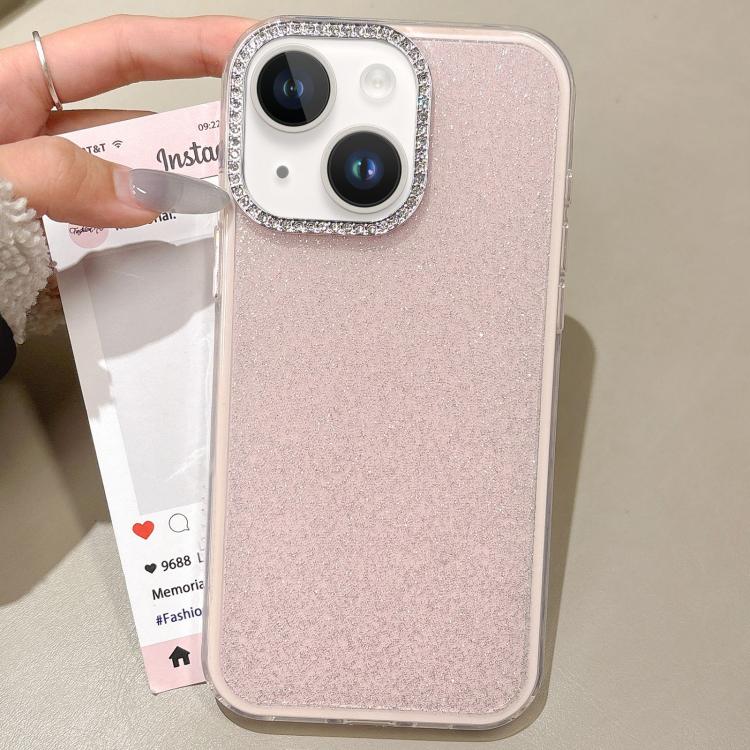 For iPhone 14 Plus Rhinestone-Embedded Camera Frame Glitter Full Coverage Phone Case