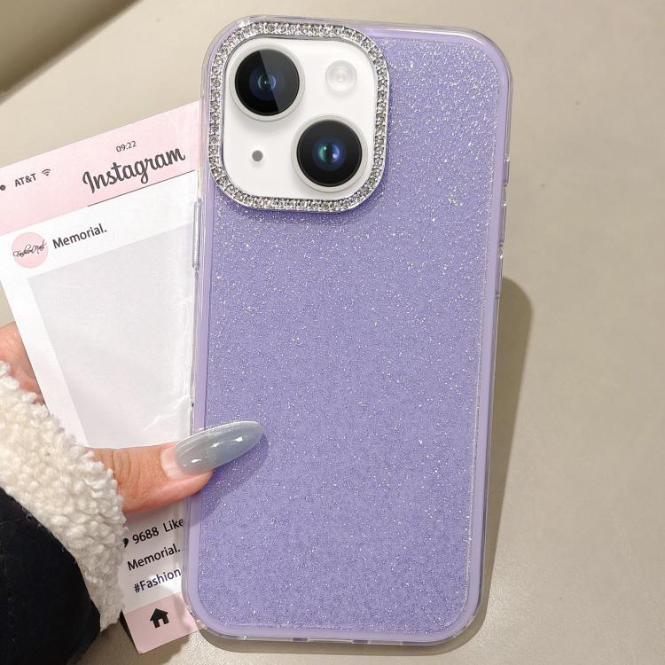 For iPhone 14 Plus Rhinestone-Embedded Camera Frame Glitter Full Coverage Phone Case