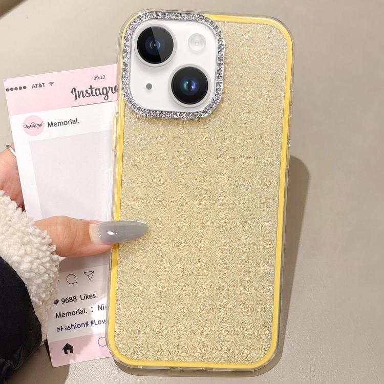 For iPhone 13 Rhinestone-Embedded Camera Frame Glitter Full Coverage Phone Case