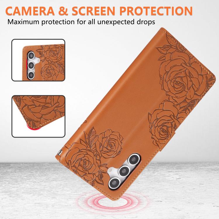 For Samsung Galaxy A16 5G Rose Flower Embossed 3-Card Slots Leather Phone Case