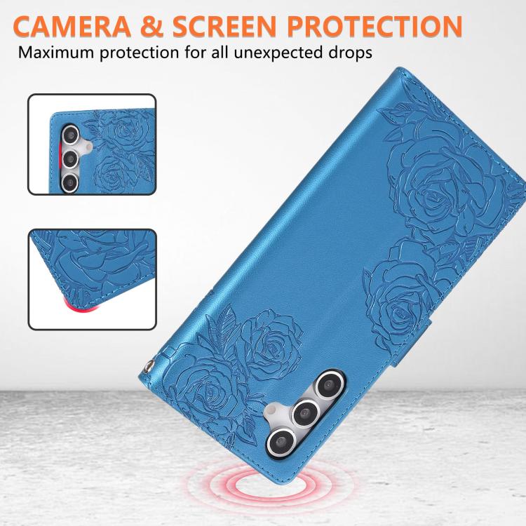 For Samsung Galaxy A16 5G Rose Flower Embossed 3-Card Slots Leather Phone Case