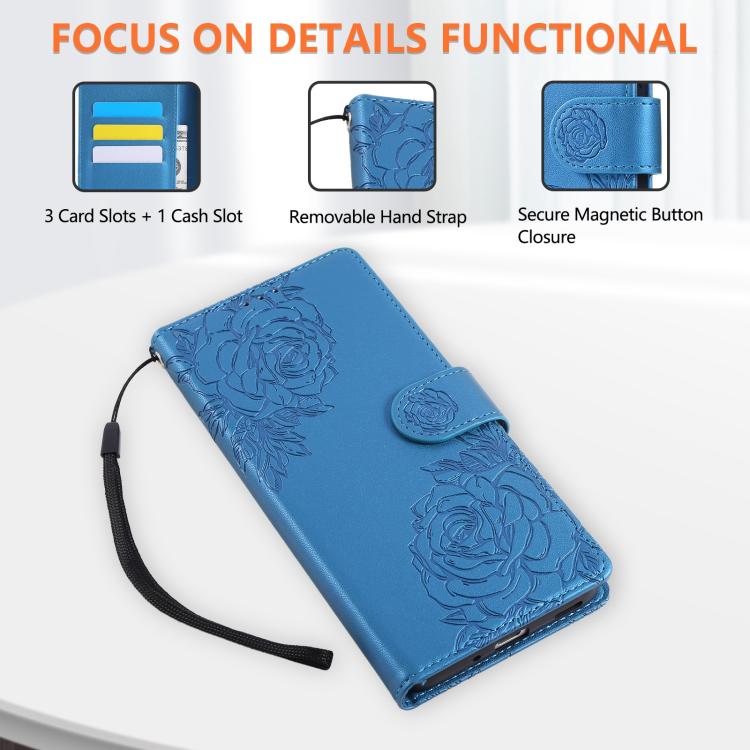 For Samsung Galaxy A16 5G Rose Flower Embossed 3-Card Slots Leather Phone Case