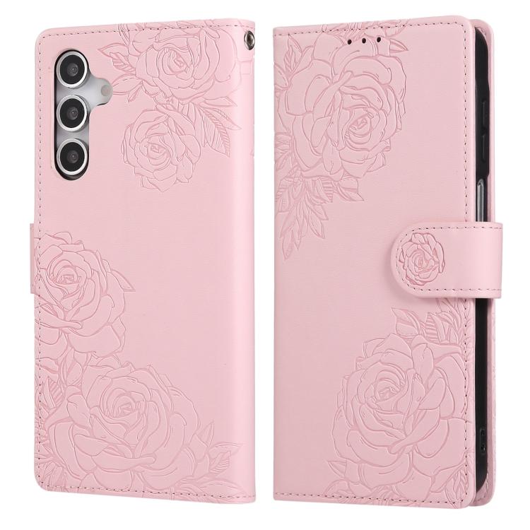 For Samsung Galaxy A16 5G Rose Flower Embossed 3-Card Slots Leather Phone Case
