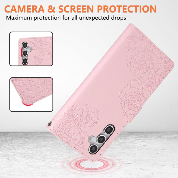 For Samsung Galaxy A16 5G Rose Flower Embossed 3-Card Slots Leather Phone Case