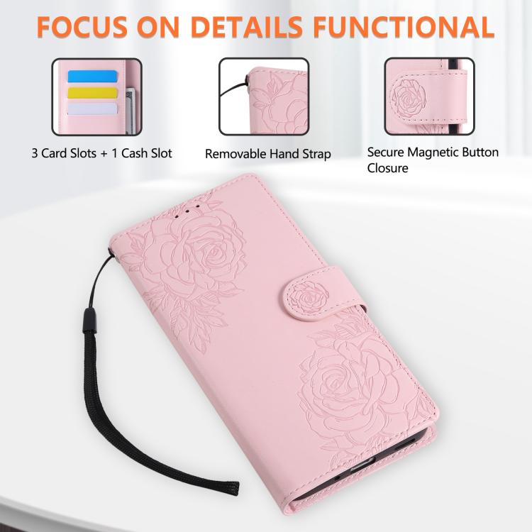 For Samsung Galaxy A16 5G Rose Flower Embossed 3-Card Slots Leather Phone Case