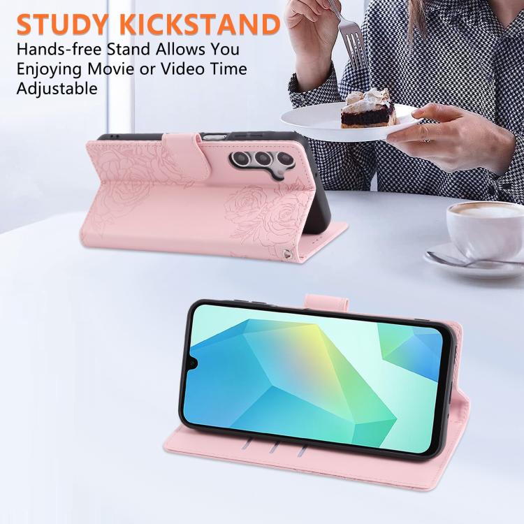 For Samsung Galaxy A16 5G Rose Flower Embossed 3-Card Slots Leather Phone Case