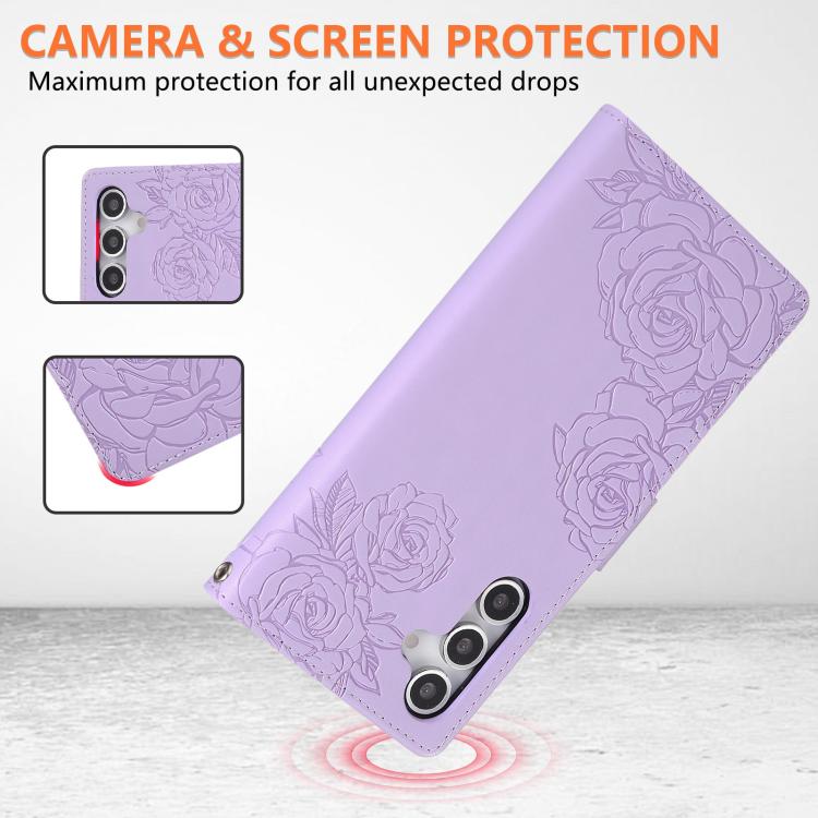 For Samsung Galaxy A16 5G Rose Flower Embossed 3-Card Slots Leather Phone Case