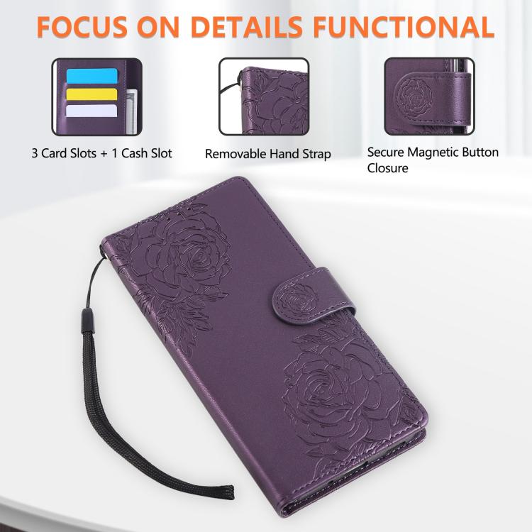 For Samsung Galaxy A16 5G Rose Flower Embossed 3-Card Slots Leather Phone Case