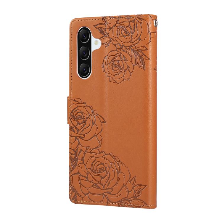 For Samsung Galaxy A37 5G / A36 5G Rose Flower Embossed 3-Card Slots Leather Phone Case