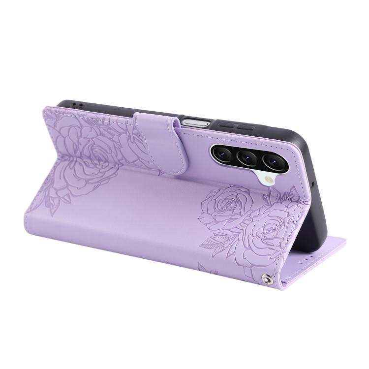 For Samsung Galaxy A37 5G / A36 5G Rose Flower Embossed 3-Card Slots Leather Phone Case