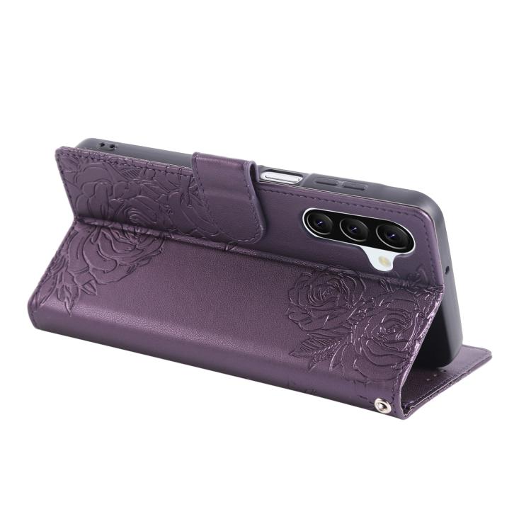 For Samsung Galaxy A37 5G / A36 5G Rose Flower Embossed 3-Card Slots Leather Phone Case