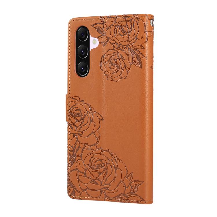 For Samsung Galaxy A56 5G Rose Flower Embossed 3-Card Slots Leather Phone Case