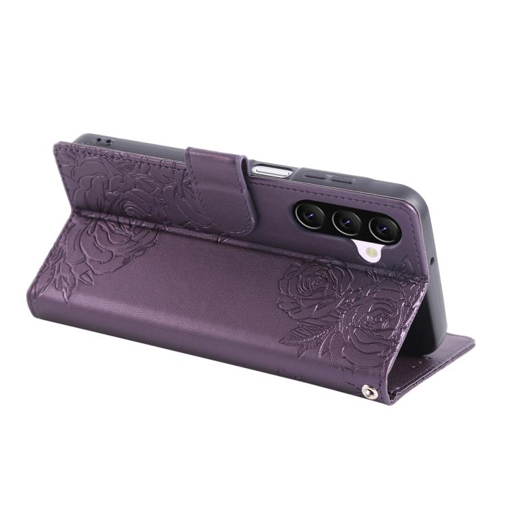 For Samsung Galaxy A56 5G Rose Flower Embossed 3-Card Slots Leather Phone Case