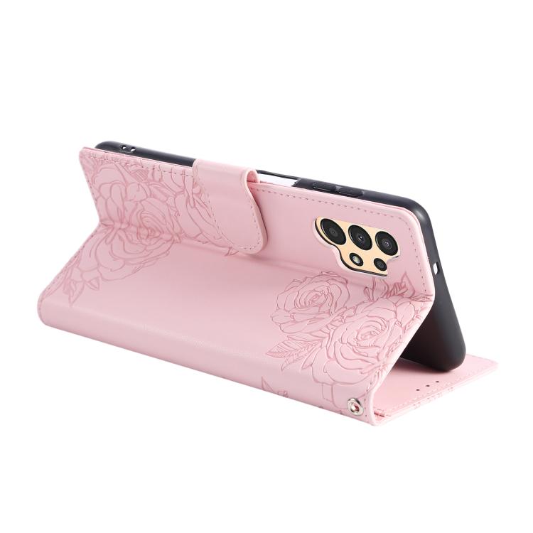 For Samsung Galaxy A13 4G / 5G Rose Flower Embossed 3-Card Slots Leather Phone Case