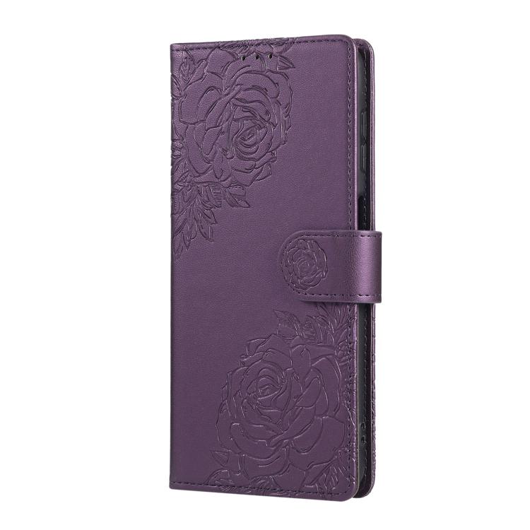 For Samsung Galaxy A13 4G / 5G Rose Flower Embossed 3-Card Slots Leather Phone Case