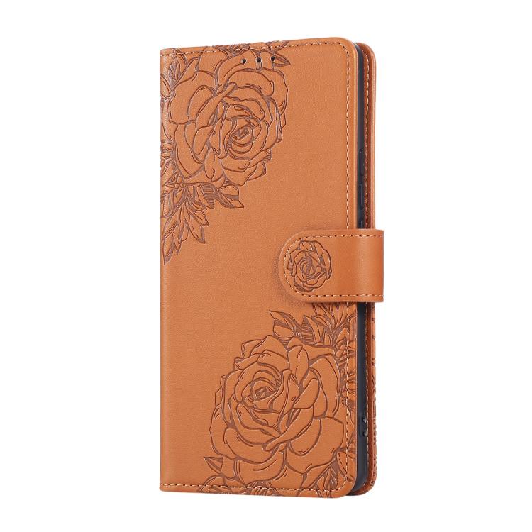 For Samsung Galaxy A05 Rose Flower Embossed 3-Card Slots Leather Phone Case