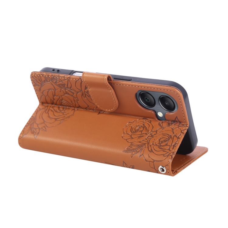 For Samsung Galaxy A05 Rose Flower Embossed 3-Card Slots Leather Phone Case