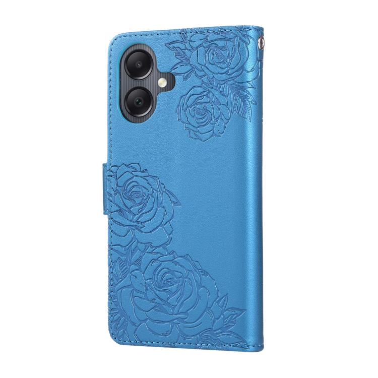 For Samsung Galaxy A05 Rose Flower Embossed 3-Card Slots Leather Phone Case