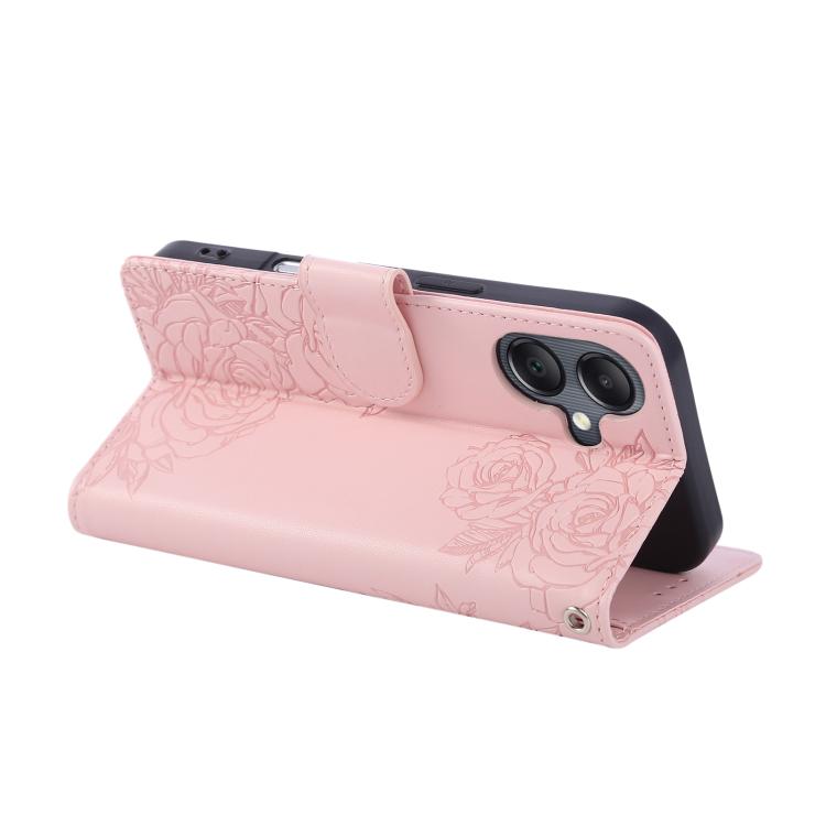 For Samsung Galaxy A05 Rose Flower Embossed 3-Card Slots Leather Phone Case