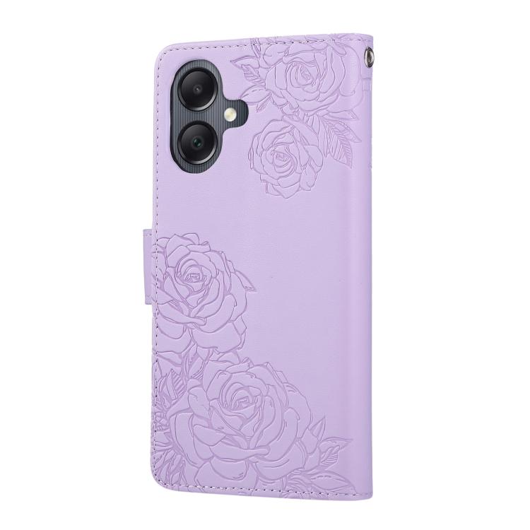 For Samsung Galaxy A05 Rose Flower Embossed 3-Card Slots Leather Phone Case