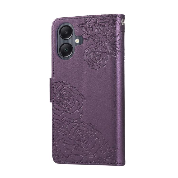 For Samsung Galaxy A05 Rose Flower Embossed 3-Card Slots Leather Phone Case