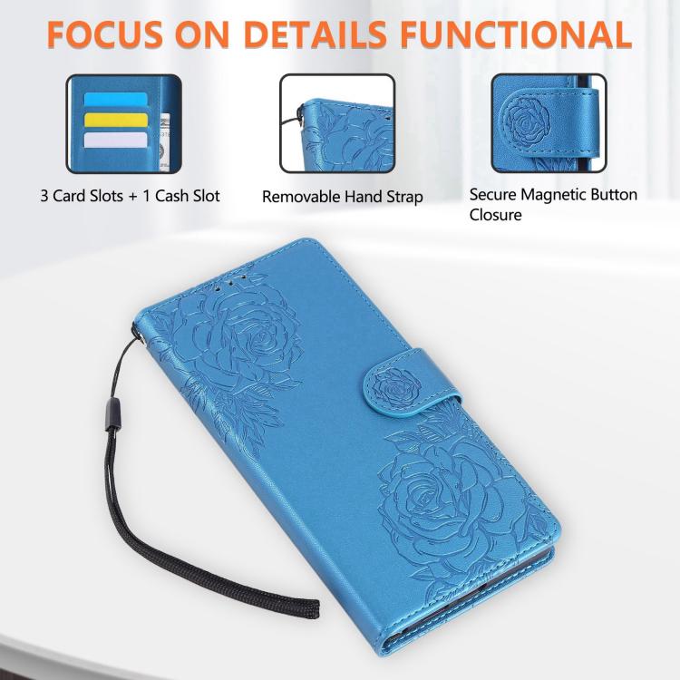 For Samsung Galaxy A05s Rose Flower Embossed 3-Card Slots Leather Phone Case