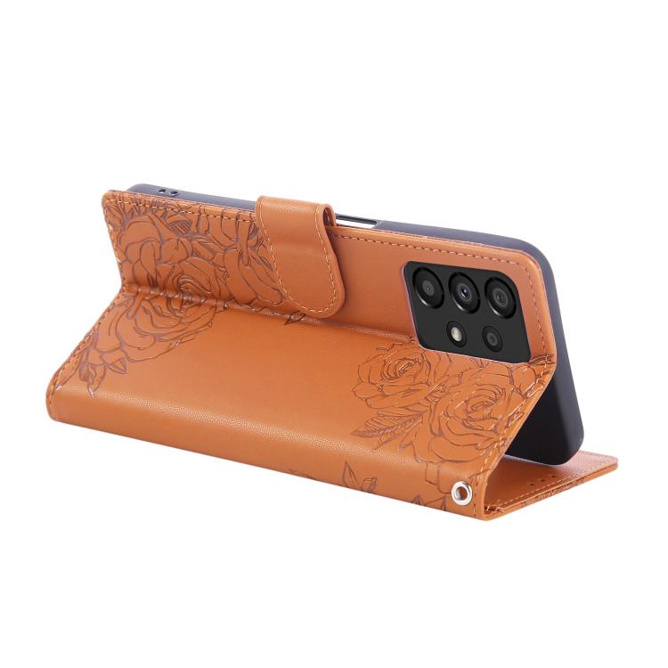 For Samsung Galaxy A23 4G / 5G Rose Flower Embossed 3-Card Slots Leather Phone Case