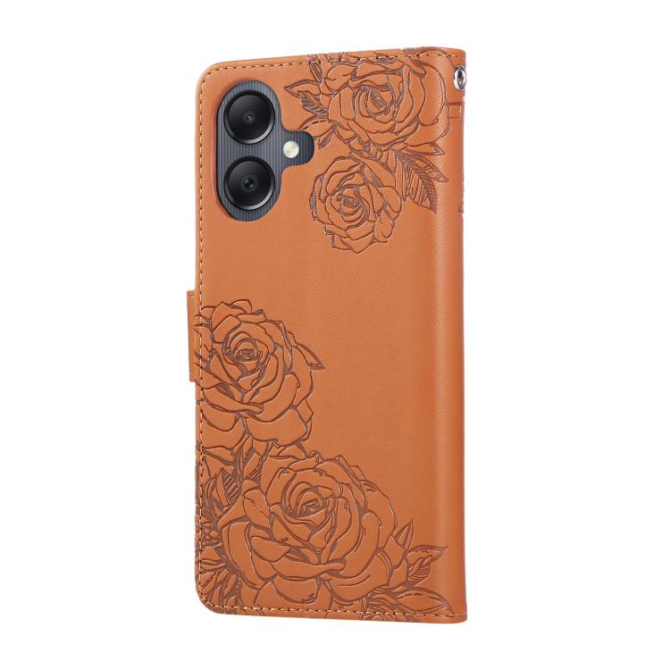 For Samsung Galaxy A06 Rose Flower Embossed 3-Card Slots Leather Phone Case
