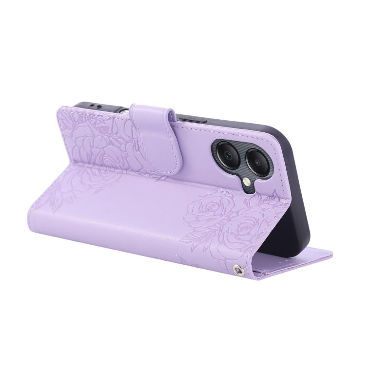For Samsung Galaxy A06 Rose Flower Embossed 3-Card Slots Leather Phone Case