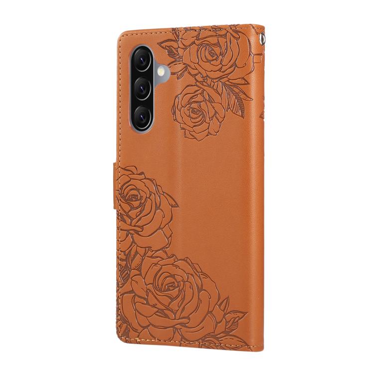 For Samsung Galaxy A17 5G Rose Flower Embossed 3-Card Slots Leather Phone Case