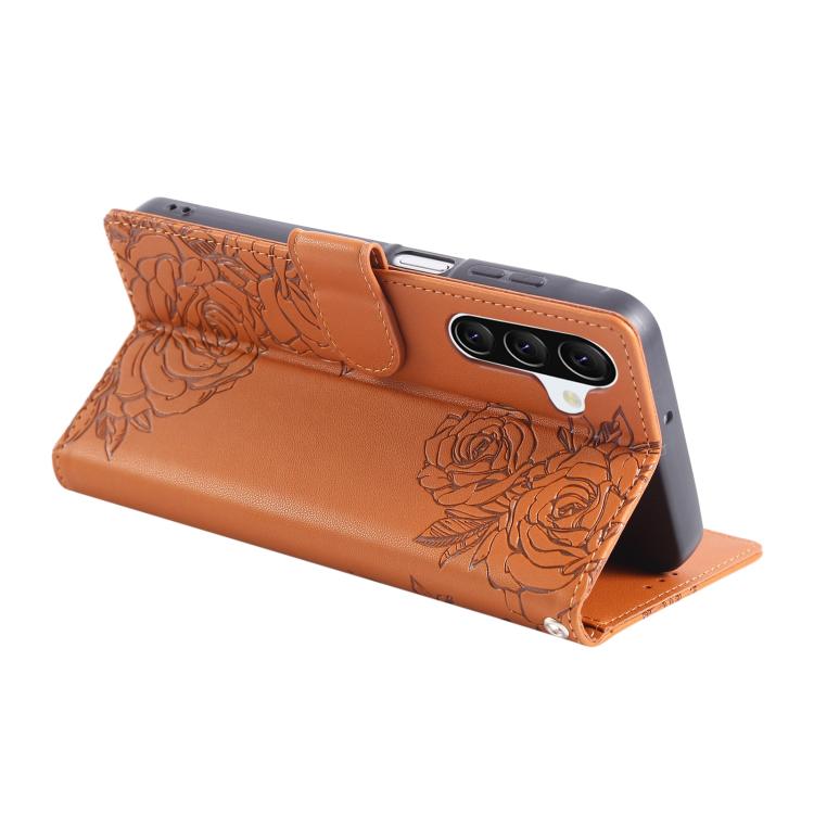 For Samsung Galaxy A57 5G Rose Flower Embossed 3-Card Slots Leather Phone Case