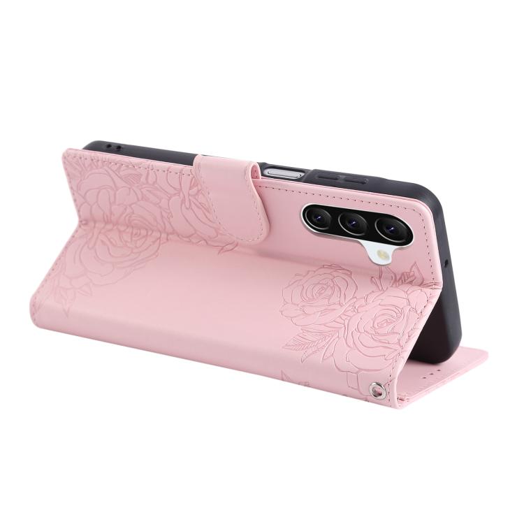 For Samsung Galaxy A57 5G Rose Flower Embossed 3-Card Slots Leather Phone Case