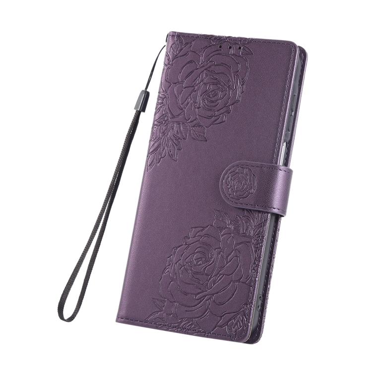 For Samsung Galaxy A57 5G Rose Flower Embossed 3-Card Slots Leather Phone Case