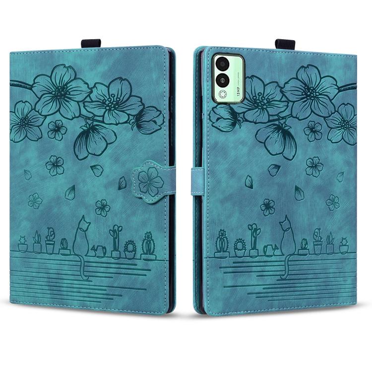 For Tecno MegaPad 11 Cartoon Sakura Cat Embossed Leather Tablet Case