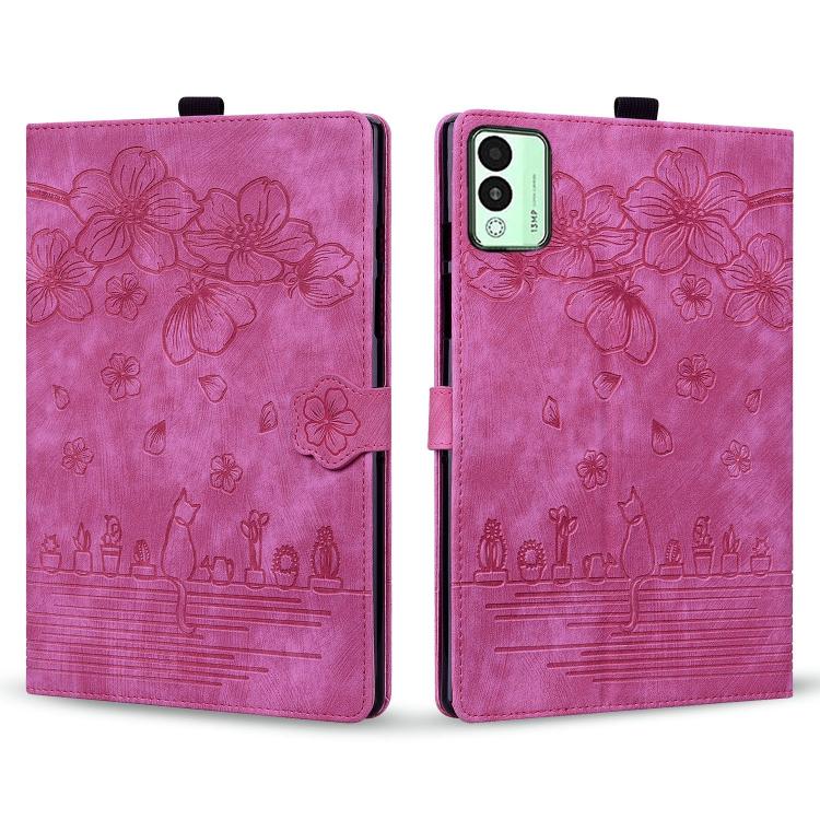 For Tecno MegaPad 11 Cartoon Sakura Cat Embossed Leather Tablet Case