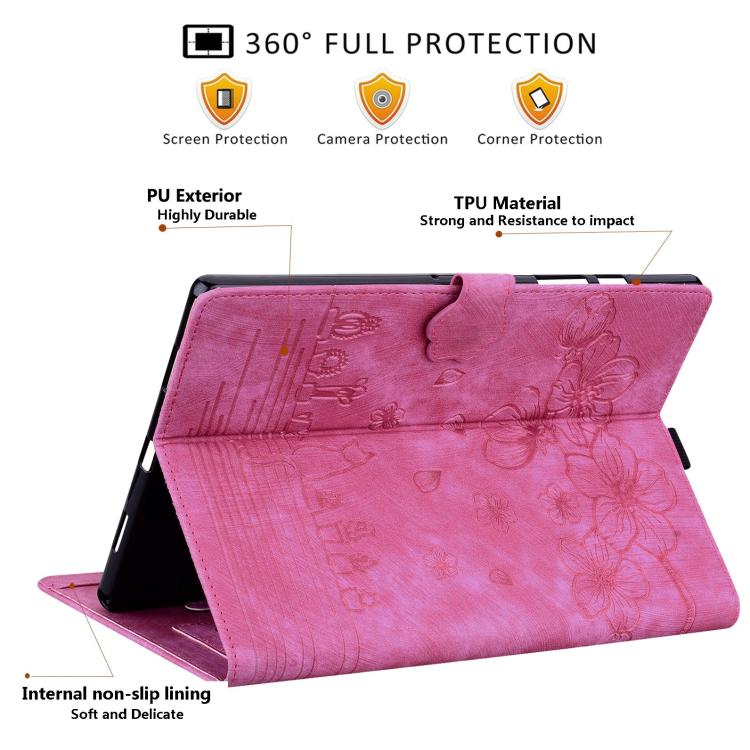 For Tecno MegaPad 11 Cartoon Sakura Cat Embossed Leather Tablet Case