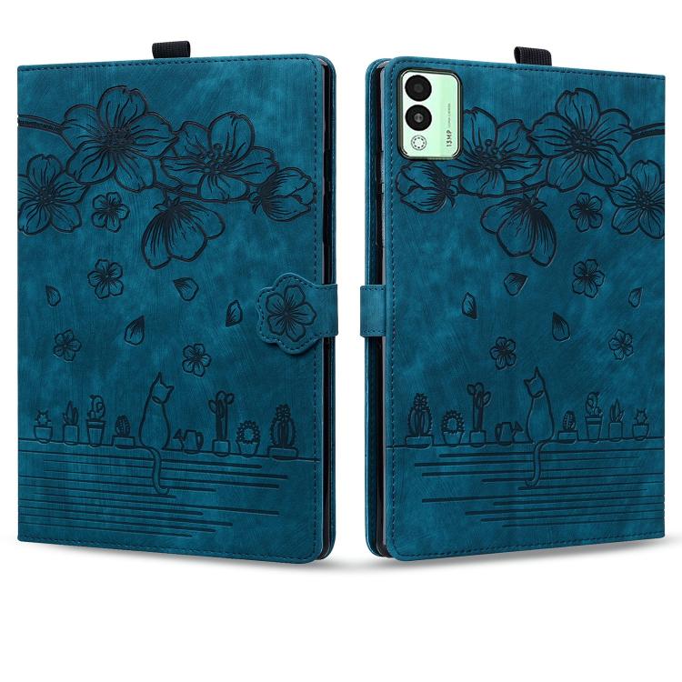 For Tecno MegaPad 11 Cartoon Sakura Cat Embossed Leather Tablet Case