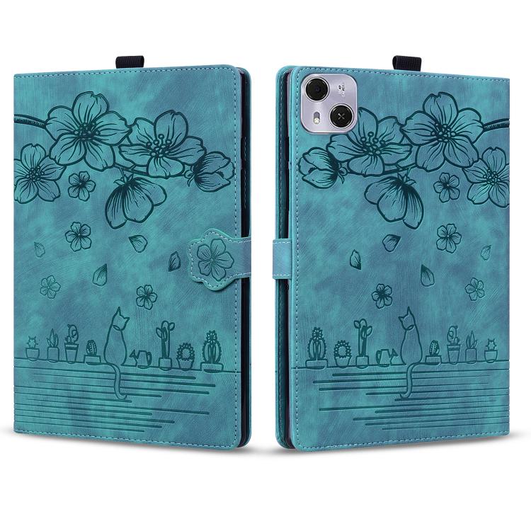 For Tecno MegaPad Pro 12 Cartoon Sakura Cat Embossed Leather Tablet Case