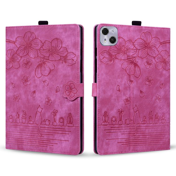 For Tecno MegaPad Pro 12 Cartoon Sakura Cat Embossed Leather Tablet Case